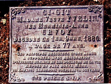 plaque funéraire Mme Yvelin